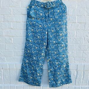 Zimmermann Blue Floral High Waisted Wide Leg Linen Pants With Belt Size 1 (US 6)